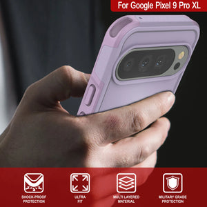 PunkCase Google Pixel 9 Pro XL Case, [Spartan 2.0 Series] Clear Rugged Heavy Duty Cover W/Built in Screen Protector [Lilac]