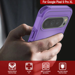 PunkCase Google Pixel 9 Pro XL Case, [Spartan 2.0 Series] Clear Rugged Heavy Duty Cover W/Built in Screen Protector [Purple]