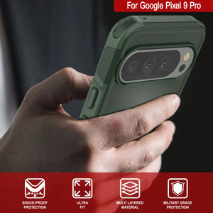 PunkCase Google Pixel 9 Pro Case, [Spartan 2.0 Series] Clear Rugged Heavy Duty Cover W/Built in Screen Protector [Dark Green]