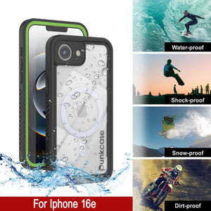 iPhone 16e  Waterproof Case, Punkcase [Extreme Mag Series] Armor Cover W/ Built In Screen Protector [Green]