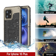 Load image into Gallery viewer, iPhone 16 Plus Metal Extreme 3.0 Series Aluminum Waterproof Case IP68 W/Buillt in Screen Protector &amp; Kickstand [Gold]
