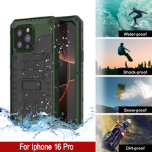 Load image into Gallery viewer, iPhone 16 Pro Metal Extreme 3.0 Series Aluminum Waterproof Case IP68 W/Buillt in Screen Protector &amp; Kickstand [Dark Green]
