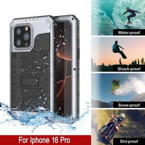 iPhone 16 Pro Metal Extreme 3.0 Series Aluminum Waterproof Case IP68 W/Buillt in Screen Protector & Kickstand [White]