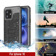 Load image into Gallery viewer, iPhone 16 Metal Extreme 3.0 Series Aluminum Waterproof Case IP68 W/Buillt in Screen Protector &amp; Kickstand [Silver]
