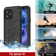 Load image into Gallery viewer, iPhone 16 Metal Extreme 3.0 Series Aluminum Waterproof Case IP68 W/Buillt in Screen Protector &amp; Kickstand [Black]
