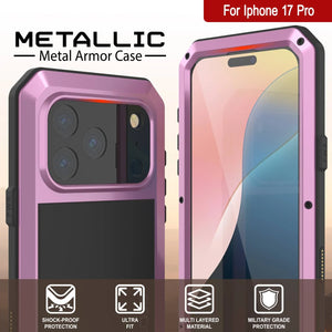iPhone 17 Pro Metal Case, Heavy Duty Military Grade Armor Cover [shock proof] Full Body Hard [Pink]