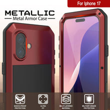 Load image into Gallery viewer, iPhone 17 Metal Case, Heavy Duty Military Grade Armor Cover [shock proof] Full Body Hard [Red]
