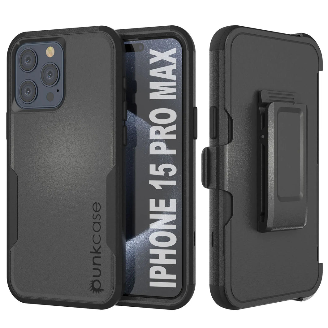Punkcase for iPhone 15 Pro Max Belt Clip Multilayer Holster Case [Patron Series] [Black]