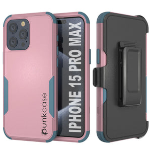 Punkcase for iPhone 15 Pro Max Belt Clip Multilayer Holster Case [Patron Series] [Pink-Blue]