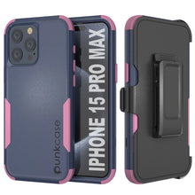 Load image into Gallery viewer, Punkcase for iPhone 15 Pro Max Belt Clip Multilayer Holster Case [Patron Series] [Navy Pink]
