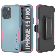 Load image into Gallery viewer, Punkcase for iPhone 15 Pro Belt Clip Multilayer Holster Case [Patron Series] [Mint-Pink]
