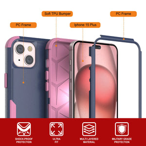 Punkcase for iPhone 15 Plus Belt Clip Multilayer Holster Case [Patron Series] [Navy Pink]