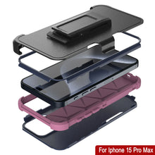 Load image into Gallery viewer, Punkcase for iPhone 15 Pro Max Belt Clip Multilayer Holster Case [Patron Series] [Navy Pink]
