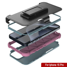Load image into Gallery viewer, Punkcase for iPhone 15 Pro Belt Clip Multilayer Holster Case [Patron Series] [Mint-Pink]
