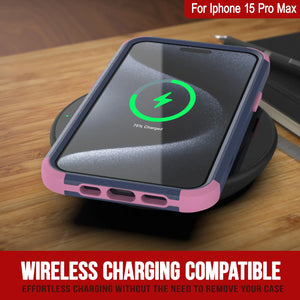 Punkcase for iPhone 15 Pro Max Belt Clip Multilayer Holster Case [Patron Series] [Navy Pink]