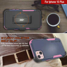 Load image into Gallery viewer, Punkcase for iPhone 15 Plus Belt Clip Multilayer Holster Case [Patron Series] [Navy Pink]
