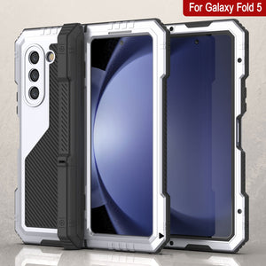 Galaxy Z Fold5 Metal Case, Heavy Duty Military Grade Armor Cover Full Body Hard [White]