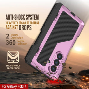 Galaxy Z Fold7 Metal Case, Heavy Duty Military Grade Armor Cover Full Body Hard [Pink]