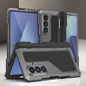 Galaxy Z Fold7 Metal Case, Heavy Duty Military Grade Armor Cover Full Body Hard [Silver]