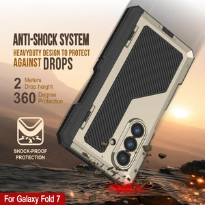 Galaxy Z Fold7 Metal Case, Heavy Duty Military Grade Armor Cover Full Body Hard [Gold]