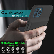 Load image into Gallery viewer, iPhone 12 Pro Battery Case, PunkJuice 4800mAH Fast Charging Power Bank W/ Screen Protector | [Black]
