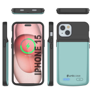 iPhone 15 Battery Case, PunkJuice 5000mAH Fast Charging Power Bank W/ Screen Protector | [Teal]
