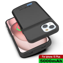 Load image into Gallery viewer, iPhone 15 Plus Battery Case, PunkJuice 5000mAH Fast Charging Power Bank W/ Screen Protector | [Black]
