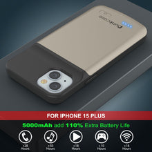 Load image into Gallery viewer, iPhone 15 Plus Battery Case, PunkJuice 5000mAH Fast Charging Power Bank W/ Screen Protector | [Gold]
