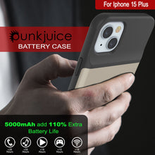 Load image into Gallery viewer, iPhone 15 Plus Battery Case, PunkJuice 5000mAH Fast Charging Power Bank W/ Screen Protector | [Gold]
