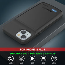Load image into Gallery viewer, iPhone 15 Plus Battery Case, PunkJuice 5000mAH Fast Charging Power Bank W/ Screen Protector | [Black]
