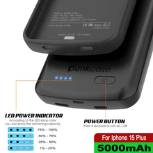 Load image into Gallery viewer, iPhone 15 Plus Battery Case, PunkJuice 5000mAH Fast Charging Power Bank W/ Screen Protector | [Black]
