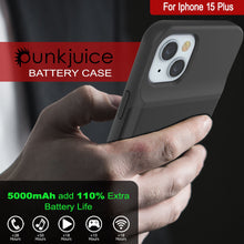 Load image into Gallery viewer, iPhone 15 Plus Battery Case, PunkJuice 5000mAH Fast Charging Power Bank W/ Screen Protector | [Black]
