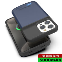Load image into Gallery viewer, iPhone 15 Pro Battery Case, PunkJuice 5000mAH Fast Charging Power Bank W/ Screen Protector | [Navy Blue]
