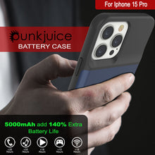 Load image into Gallery viewer, iPhone 15 Pro Battery Case, PunkJuice 5000mAH Fast Charging Power Bank W/ Screen Protector | [Navy Blue]
