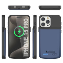 Load image into Gallery viewer, iPhone 15 Pro Battery Case, PunkJuice 5000mAH Fast Charging Power Bank W/ Screen Protector | [Navy Blue]
