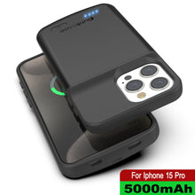 Load image into Gallery viewer, iPhone 15 Pro Battery Case, PunkJuice 5000mAH Fast Charging Power Bank W/ Screen Protector | [Black]
