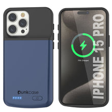 Load image into Gallery viewer, iPhone 15 Pro Battery Case, PunkJuice 5000mAH Fast Charging Power Bank W/ Screen Protector | [Navy Blue]
