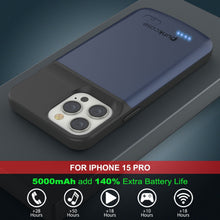 Load image into Gallery viewer, iPhone 15 Pro Battery Case, PunkJuice 5000mAH Fast Charging Power Bank W/ Screen Protector | [Navy Blue]
