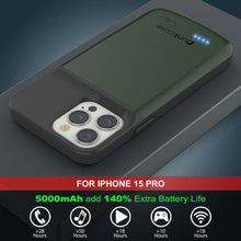 Load image into Gallery viewer, iPhone 15 Pro Battery Case, PunkJuice 5000mAH Fast Charging Power Bank W/ Screen Protector | [Green]
