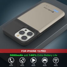Load image into Gallery viewer, iPhone 15 Pro Battery Case, PunkJuice 5000mAH Fast Charging Power Bank W/ Screen Protector | [Gold]
