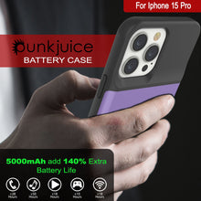 Load image into Gallery viewer, iPhone 15 Pro Battery Case, PunkJuice 5000mAH Fast Charging Power Bank W/ Screen Protector | [Purple]
