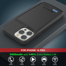 Load image into Gallery viewer, iPhone 15 Pro Battery Case, PunkJuice 5000mAH Fast Charging Power Bank W/ Screen Protector | [Black]

