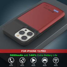 Load image into Gallery viewer, iPhone 15 Pro Battery Case, PunkJuice 5000mAH Fast Charging Power Bank W/ Screen Protector | [Red]
