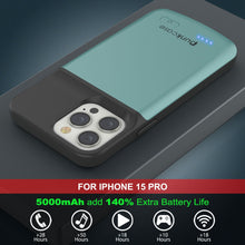 Load image into Gallery viewer, iPhone 15 Pro Battery Case, PunkJuice 5000mAH Fast Charging Power Bank W/ Screen Protector | [Teal]
