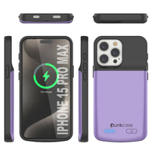 Load image into Gallery viewer, iPhone 15 Pro Max Battery Case, PunkJuice 5000mAH Fast Charging Power Bank W/ Screen Protector | [Purple]
