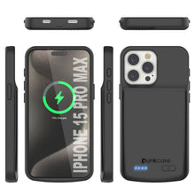 Load image into Gallery viewer, iPhone 15 Pro Max Battery Case, PunkJuice 5000mAH Fast Charging Power Bank W/ Screen Protector | [Black]
