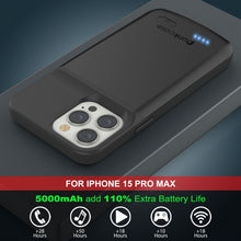 Load image into Gallery viewer, iPhone 15 Pro Max Battery Case, PunkJuice 5000mAH Fast Charging Power Bank W/ Screen Protector | [Black]
