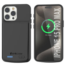 Load image into Gallery viewer, iPhone 15 Pro Max Battery Case, PunkJuice 5000mAH Fast Charging Power Bank W/ Screen Protector | [Black]

