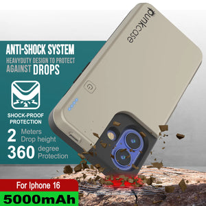 iPhone 16 Battery Case, PunkJuice 5000mAH Fast Charging MagSafe Power Bank W/ Screen Protector | [Gold]