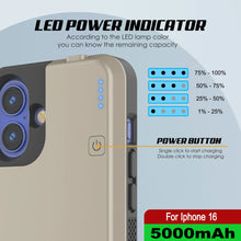 Load image into Gallery viewer, iPhone 16 Battery Case, PunkJuice 5000mAH Fast Charging MagSafe Power Bank W/ Screen Protector | [Gold]
